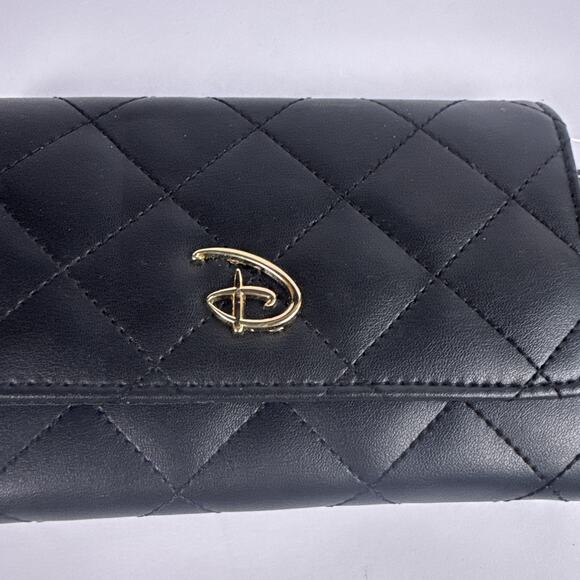 Disney Buckle-Down Quilted Black Wallet NWT Gold D Logo Women’s Wallet - Picture 3 of 7